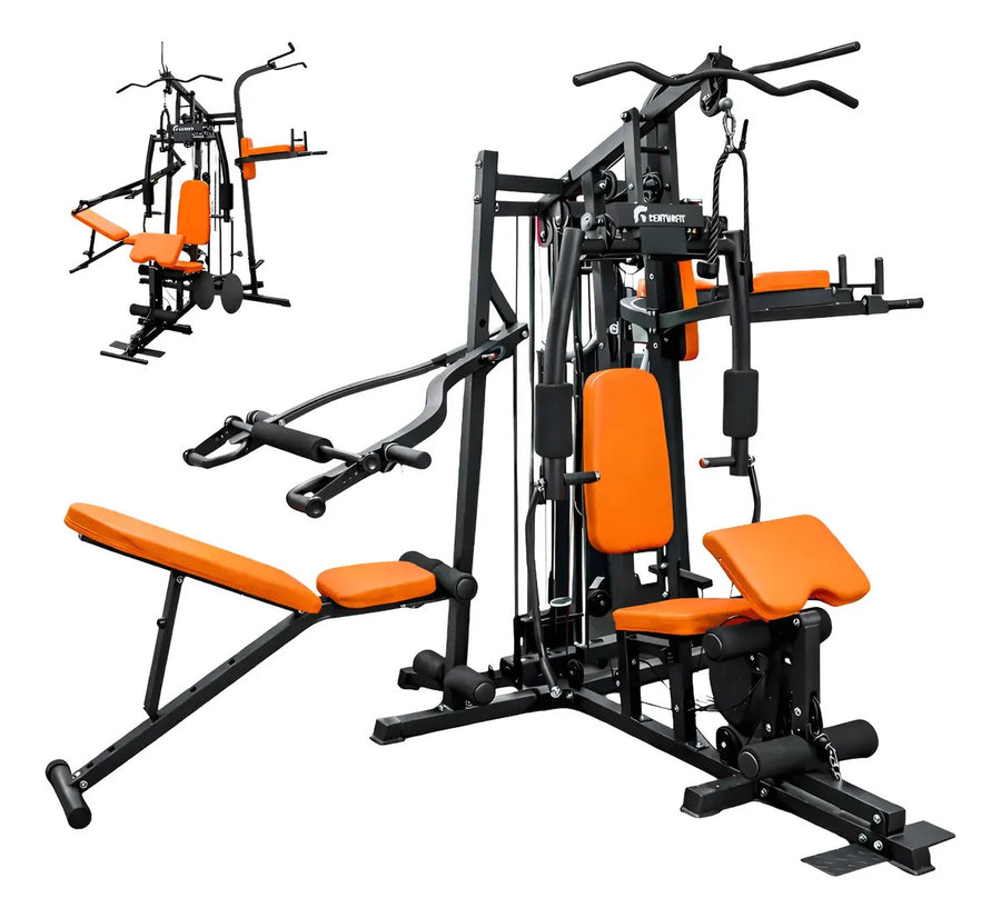 Gimnasio Multiestacion Banco Multifuncional Domina Scot Gym Estructura Negro Tapizado Naranja Oscuro